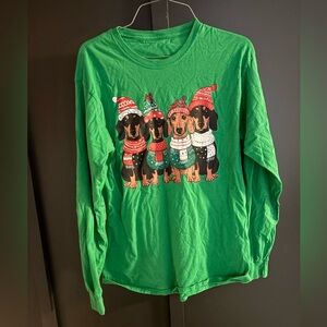 Green Shirt with Festive Dog Print